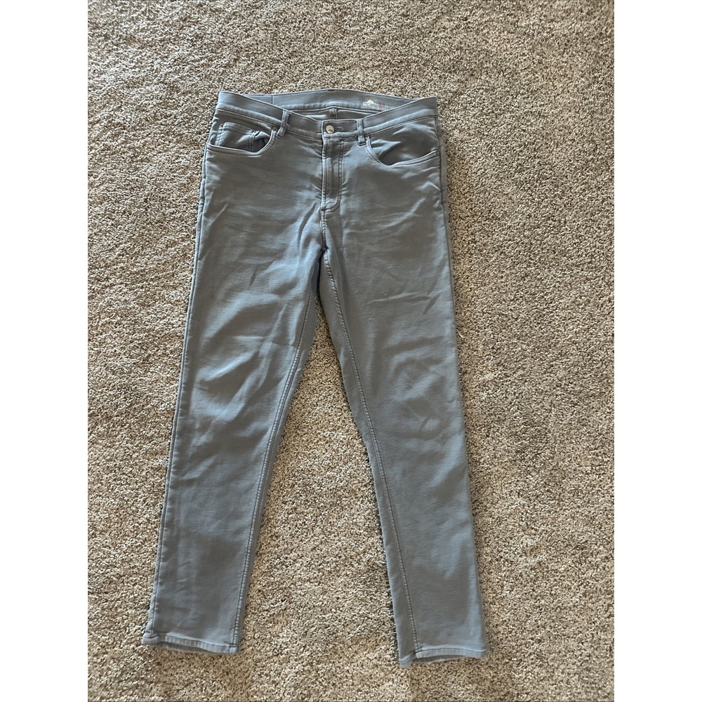 Faherty Jeans Men Blue Sz33x31 Straight Fit Stretch Terry 5-Pocket Charcoal Wash